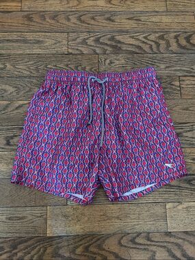 Ted Baker Men's Red and Blue Geometric Swim Trunks